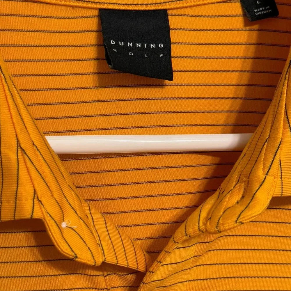 Dunning Golf Mens Mustard Yellow with Black Stripes Polo Shirt - Size Large - Picture 4 of 5